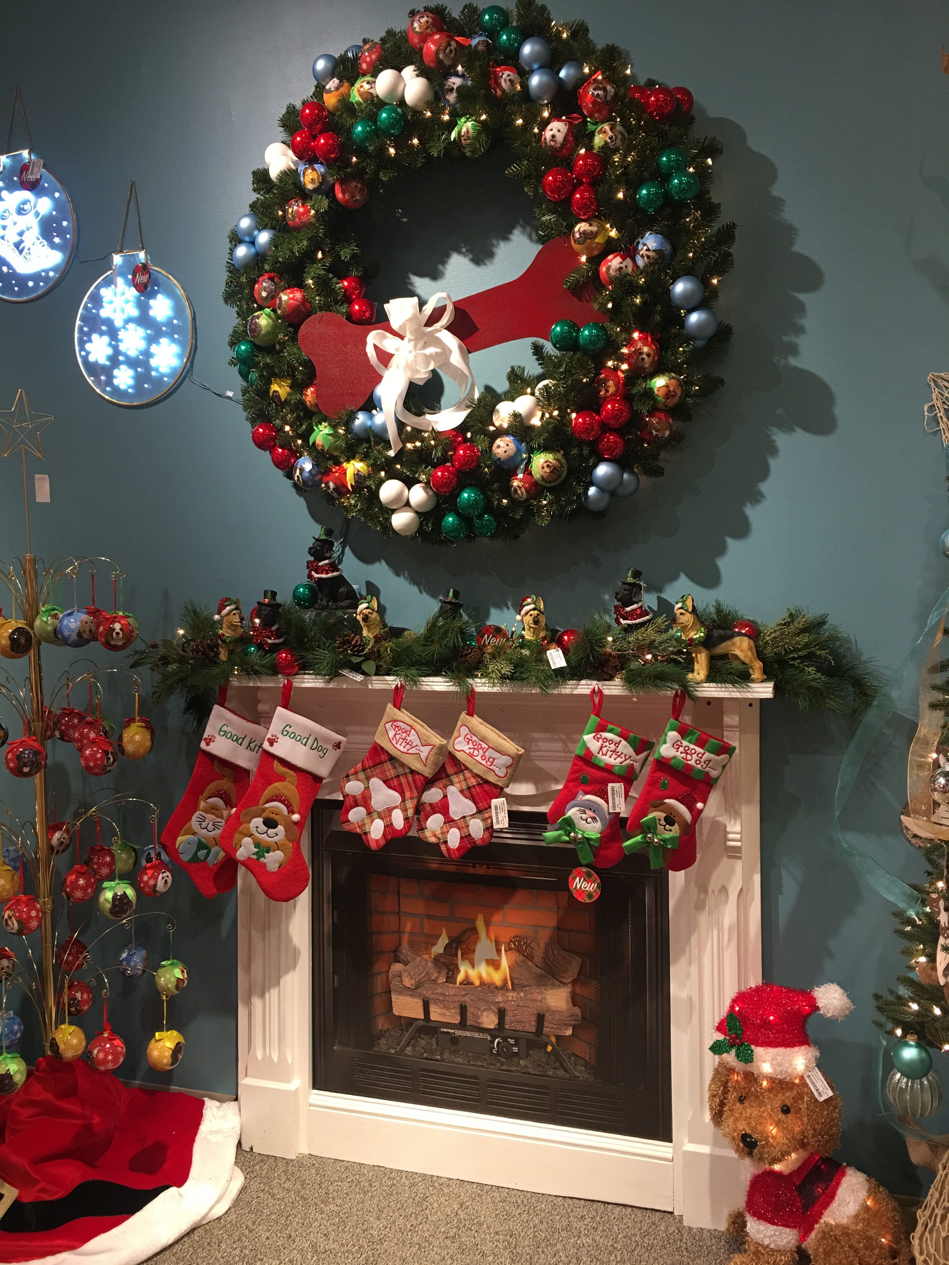 Stockings and Wreath over Fireplace