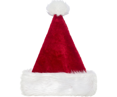 Red Plush Santa Hat with White Faux Fur Cuff - 17"
