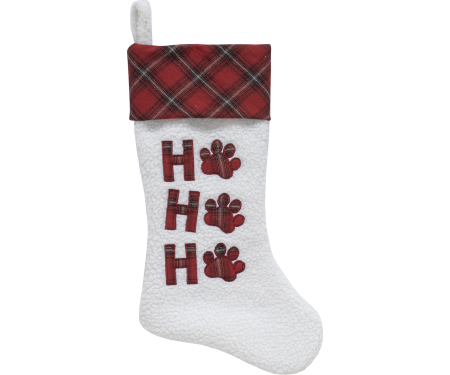 Plaid Ho Ho Ho Pet Stocking with Paw Applique - 20"