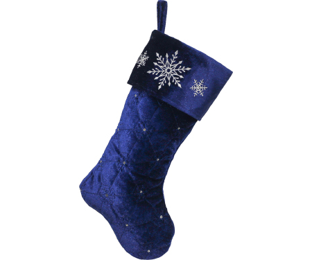 Blue Quilted Velvet Snowflake Stocking - 20"
