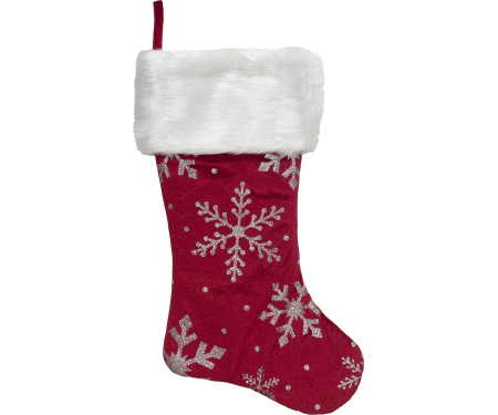 Red and Silver Glitter Snowflake Stocking - 20"