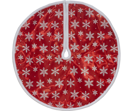 Red Satin Tree Skirt with Glitter Snowflakes - 18"