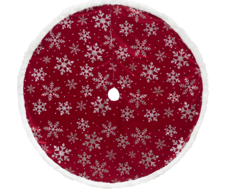 Red and Silver Glitter Snowflake Tree Skirt - 48"