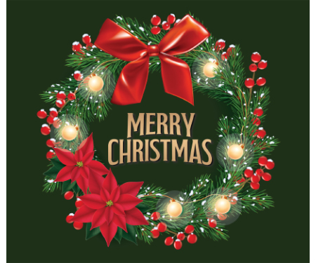 Black Merry Christmas Wreath Garage Door Panel - 8' x 7'