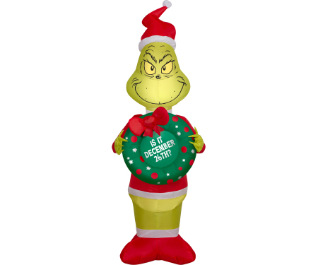 Lighted Airblown Grinch with Wreath