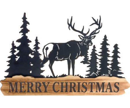 Merry Christmas Metal and Wood Sign - 18" x 11"
