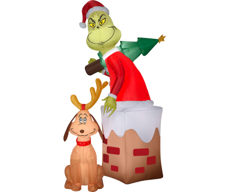 Airblown Grinch in Chimney with Max
