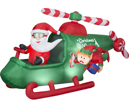 Animated Airblown Santa in Helicopter with Spinning Propellers