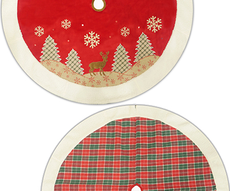 Red and Green Plaid Tree Scene Skirt - 48", Assorted