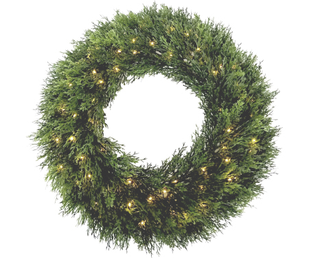 Cedar Wreath - 70 Warm White LED Lights, Battery-Operated (24")