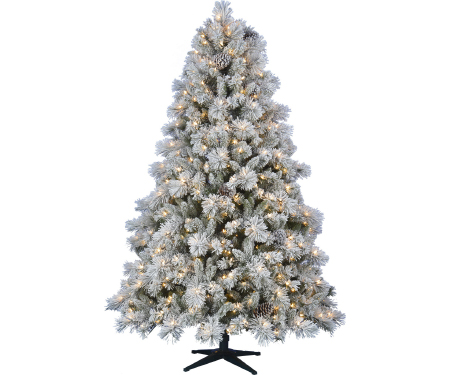 Downy Flocked Tree - 700 Clear Lights (7.5' H)