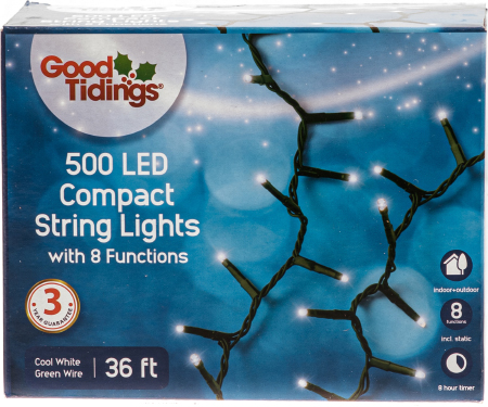 LED Compact String Lights - 500 Cool White Lights (36' L)