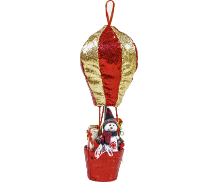 Snowman in Hot Air Balloon - Red and Gold (24")