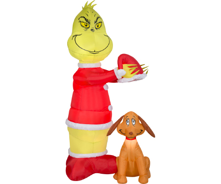 Animated Airblown Inflatable Grinch Putting a Santa Hat on Max