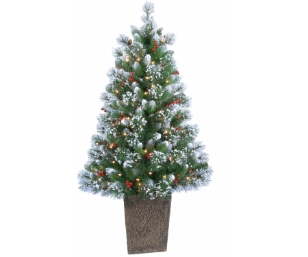 Frosted Potted Tree - 100 Clear Lights (4' H)