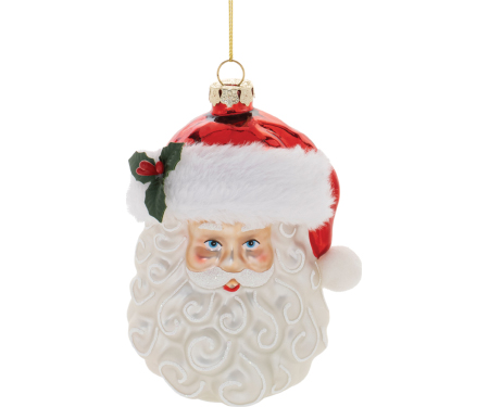 Glass Santa Face Ornament - 5.25" H